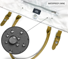 Load image into Gallery viewer, Keho Beach Bag with Vegan Leather Handles "Beach Vibes" Waterproof "with Pockets (Sandproof) - (Seafoam Green)