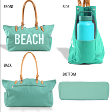 Load image into Gallery viewer, Keho Beach Bag with Vegan Leather Handles "Beach Vibes" Waterproof "with Pockets (Sandproof) - (Seafoam Green)
