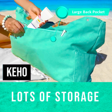 Load image into Gallery viewer, Keho Beach Bag with Vegan Leather Handles "Beach Vibes" Waterproof "with Pockets (Sandproof) - (Seafoam Green)
