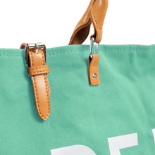 Load image into Gallery viewer, Keho Beach Bag with Vegan Leather Handles "Beach Vibes" Waterproof "with Pockets (Sandproof) - (Seafoam Green)