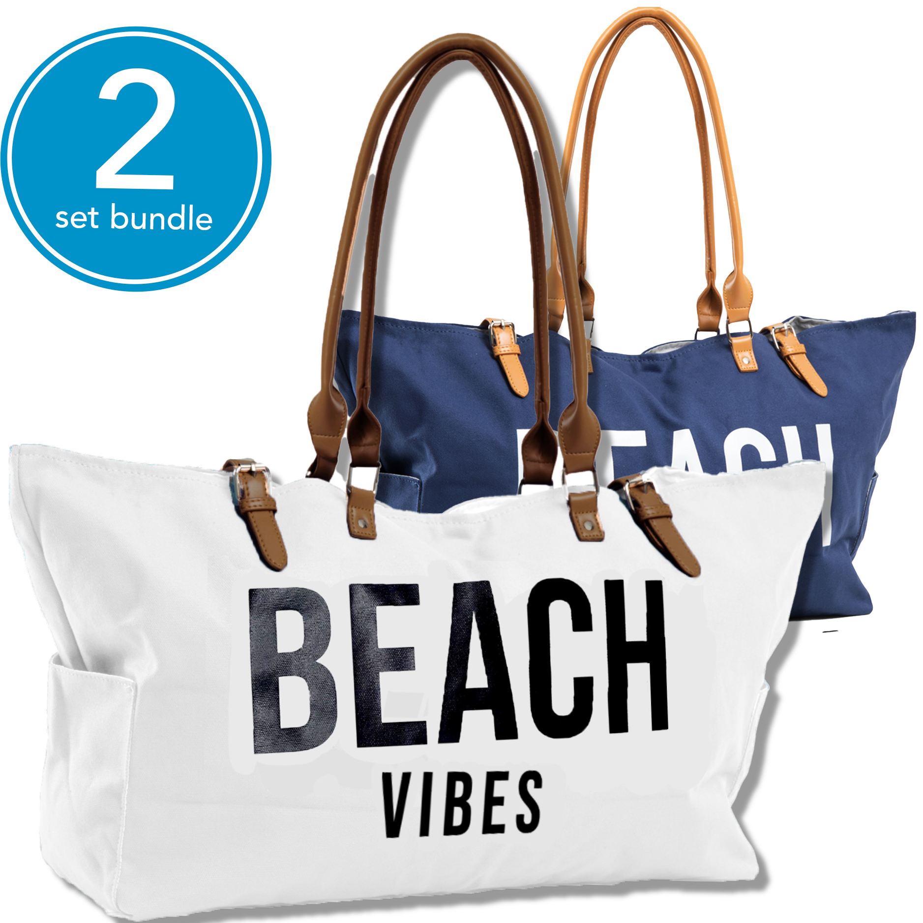 SALE Set of 2 Beach Bags White and Navy Keho Bags