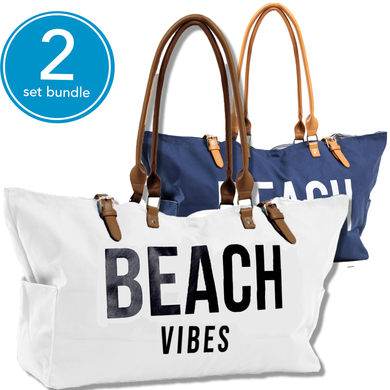 SALE: Set of 2 Beach Bags - (White and Navy)