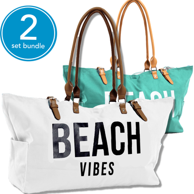 SALE: Set of 2 Beach Bags - (White and Green)
