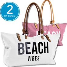 Load image into Gallery viewer, SALE: Set of 2 Beach Bags - (White and Pink)