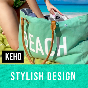 KEHO Large Canvas Shoulder Beach Bag - (Seafoam Green)