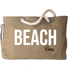 Load image into Gallery viewer, &quot;Beach Vibes&quot; - 100% Waterproof XXL Beach Bag with Rope Handles (Tan)