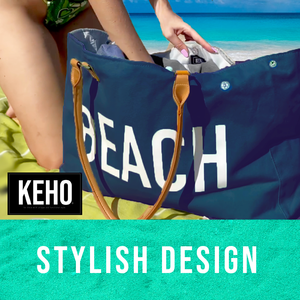 KEHO Large Canvas Shoulder Beach Bag - (Navy Blue)