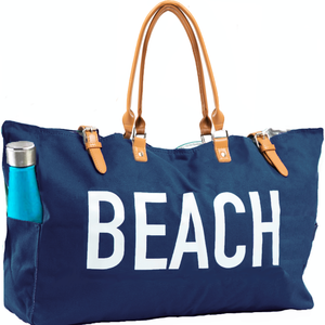 KEHO Large Canvas Shoulder Beach Bag - (Navy Blue)