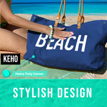 Load image into Gallery viewer, KEHO Large Canvas Shoulder Beach Bag - (Navy Blue)