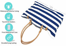 Load image into Gallery viewer, KEHO Large Canvas Shoulder Beach Bag - (Blue &amp; White Stripes)