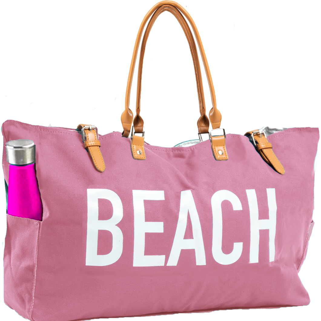 KEHO Large Canvas Shoulder Beach Bag - (Rose Gold)