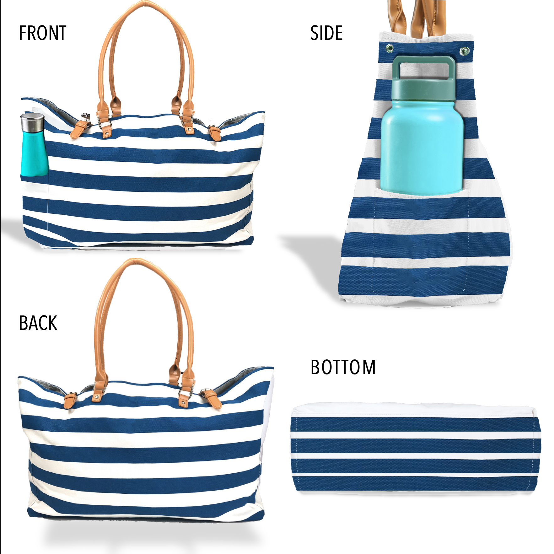 Blue and white striped beach bag sales