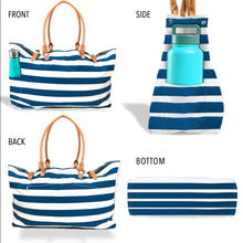 Load image into Gallery viewer, SALE: Set of 2 Beach Bags - (White and Blue Stripe)