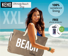 Load image into Gallery viewer, &quot;Beach Vibes&quot; - 100% Waterproof XXL Beach Bag with Rope Handles (Tan)