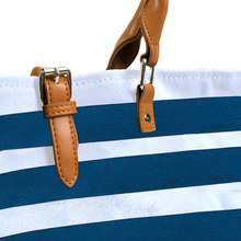 Load image into Gallery viewer, SALE: Set of 2 Beach Bags - (White and Blue Stripe)