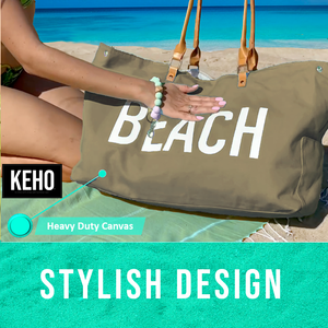 KEHO Large Canvas Shoulder Beach Bag - (Warm Sand)