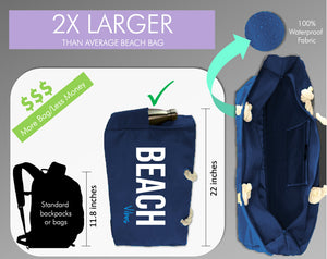 "Beach Vibes" - 100% Waterproof XXL Beach Bag with Rope Handles (Navy)