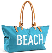 Load image into Gallery viewer, KEHO Large Canvas Shoulder Beach Bag - (Ocean Blue)