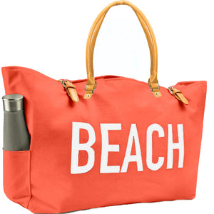 KEHO Large Canvas Shoulder Beach Bag - (Tangerine Orange)