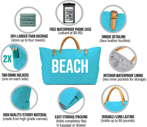 Keho Large Beach Bag "Short Handle Tote" - (Ocean Blue)