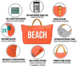 Keho Large Beach Bag "Short Handle Tote" - (Tangerine Sun)