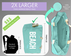 "Beach Vibes" - 100% Waterproof XXL Beach Bag with Rope Handles (Seafoam Green)