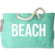 Load image into Gallery viewer, &quot;Beach Vibes&quot; - 100% Waterproof XXL Beach Bag with Rope Handles (Seafoam Green)