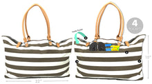 Load image into Gallery viewer, KEHO Large Canvas Shoulder Beach Bag - (Tan &amp; White Stripes)