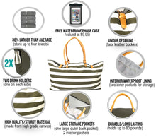 Load image into Gallery viewer, KEHO Large Canvas Shoulder Beach Bag - (Tan &amp; White Stripes)