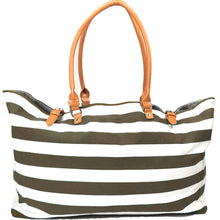 Load image into Gallery viewer, KEHO Large Canvas Shoulder Beach Bag - (Tan &amp; White Stripes)