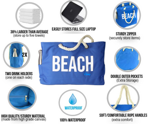 "Beach Vibes" - 100% Waterproof XXL Beach Bag with Rope Handles