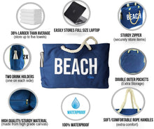 Load image into Gallery viewer, &quot;Beach Vibes&quot; - 100% Waterproof XXL Beach Bag with Rope Handles (Navy)