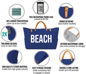 Keho Large Beach Bag "Short Handle Tote" - (Navy)